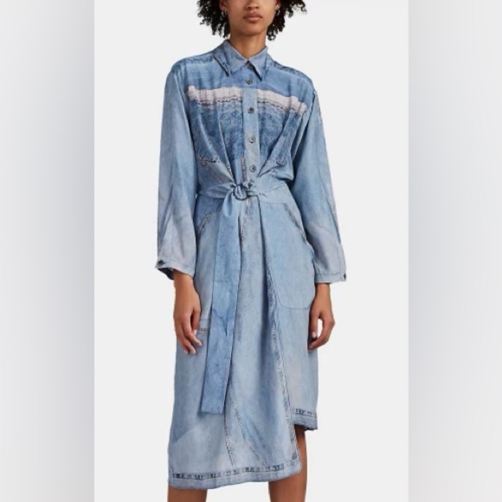 Colovos Denim Long Silk Dress Size 4 rent the runway